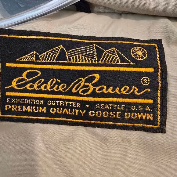 EDDIE BAUER Mens Goose Down Vest Size Medium Beige Outdoor Gorpecore - Picture 7 of 7